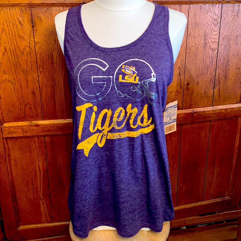 NWT⭐️LSU TIGERS💜Tank Top with twisted back & Cute seam detail. Womens Small